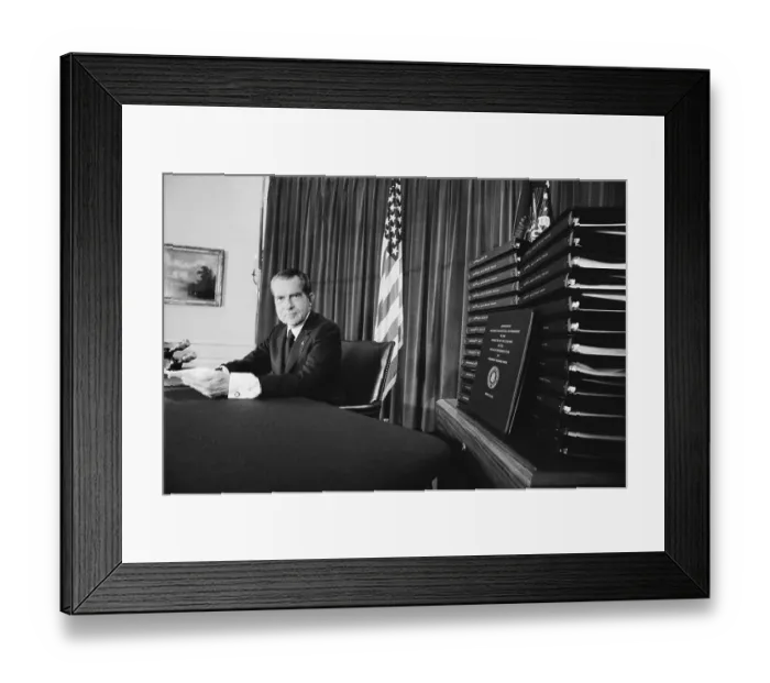 Framed Print : President Nixon with Transcripts Framed Print : President Nixon with Transcripts