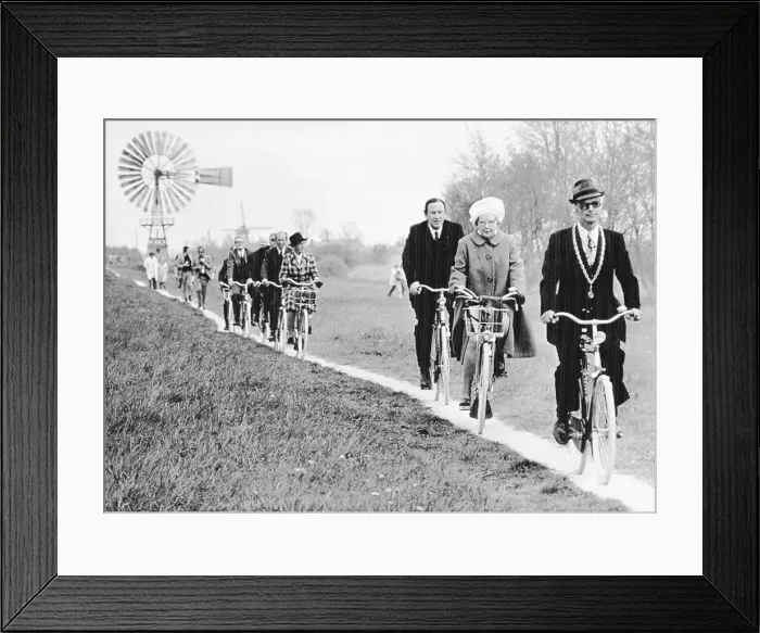 Framed Print : Queen Juliana and Party Riding Bicycles Across Terrain Framed Print : Queen Juliana and Party Riding Bicycles Across Terrain