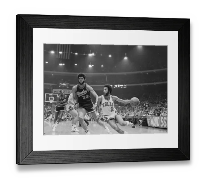 Framed Print : Norm Van Lier Driving Past Kareem Abdul-Jabbar Framed Print : Norm Van Lier Driving Past Kareem Abdul-Jabbar