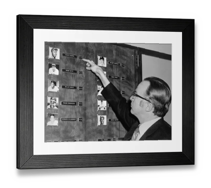 Framed Print : Cliff Kachline Pointing to Hank Aaron Nameplate Framed Print : Cliff Kachline Pointing to Hank Aaron Nameplate