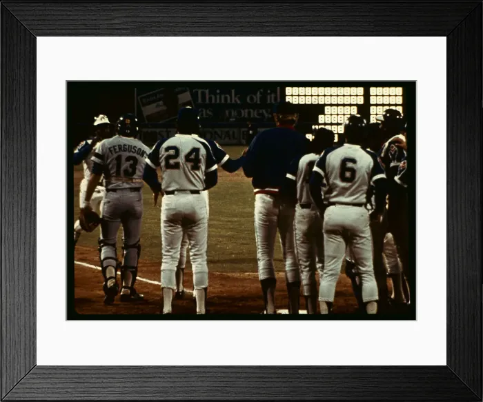 Framed Print : Baseball Players Waiting to Congratulate Hank Aaron on his 715th Home Run Framed Print : Baseball Players Waiting to Congratulate Hank Aaron on his 715th Home Run