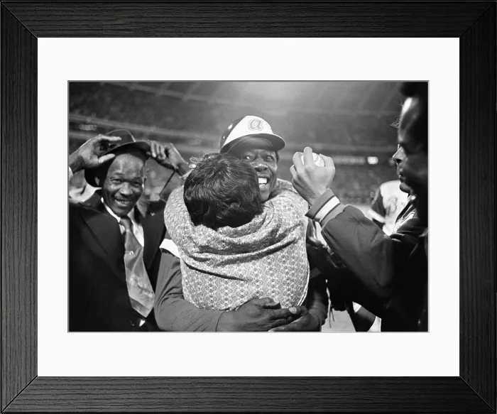 Framed Print : Hank Aaron Hugging His Mother Framed Print : Hank Aaron Hugging His Mother