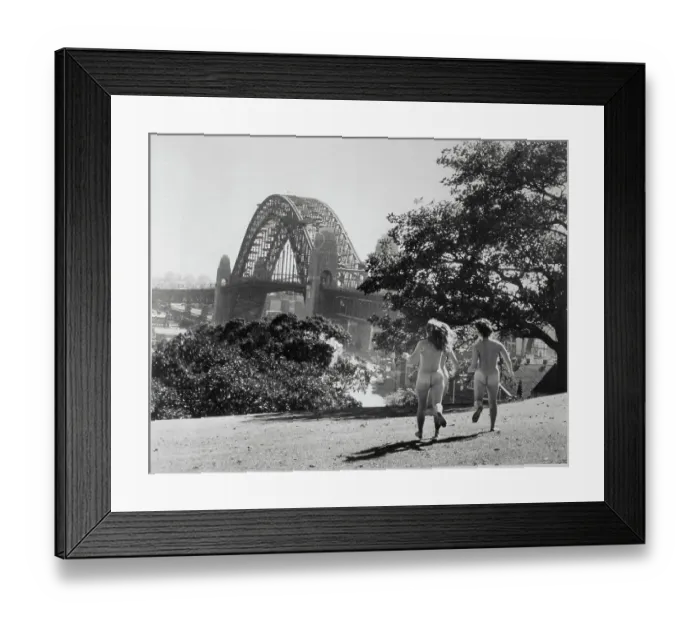 Framed Print : Three Female Streakers Running in Park Framed Print : Three Female Streakers Running in Park