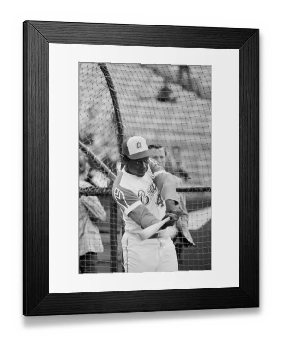 Framed Print : Hank Aaron Swinging Bat at Baseball Framed Print : Hank Aaron Swinging Bat at Baseball