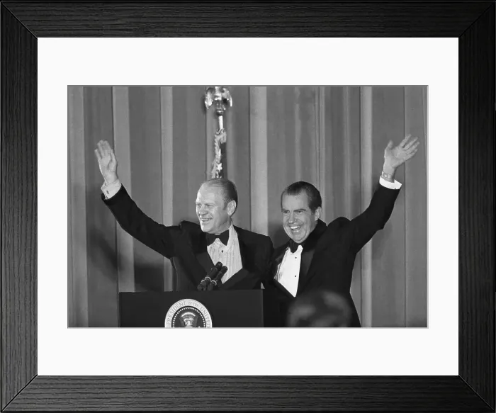 Framed Print : Pres. Nixon And Vice Pres. Ford Waving Framed Print : Pres. Nixon And Vice Pres. Ford Waving