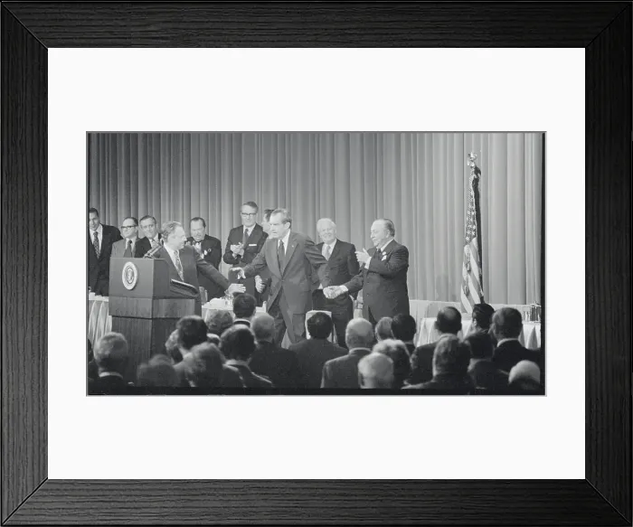 Framed Print : Richard Nixon Holding Hands with Political Leaders Framed Print : Richard Nixon Holding Hands with Political Leaders