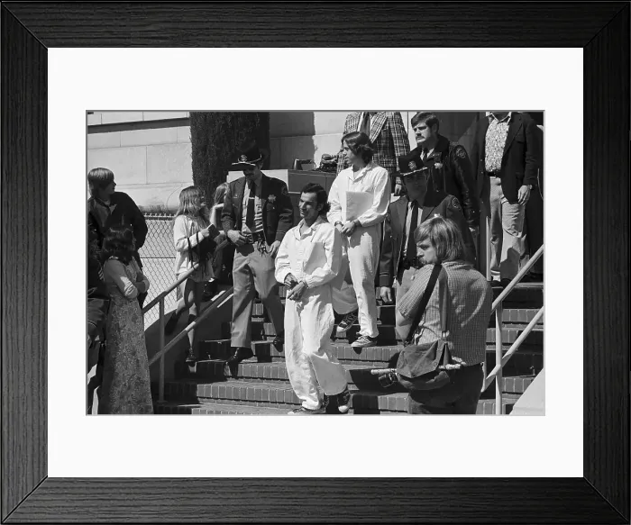 Framed Print : Members of Symbionese Liberation Army in Handcuffs Framed Print : Members of Symbionese Liberation Army in Handcuffs