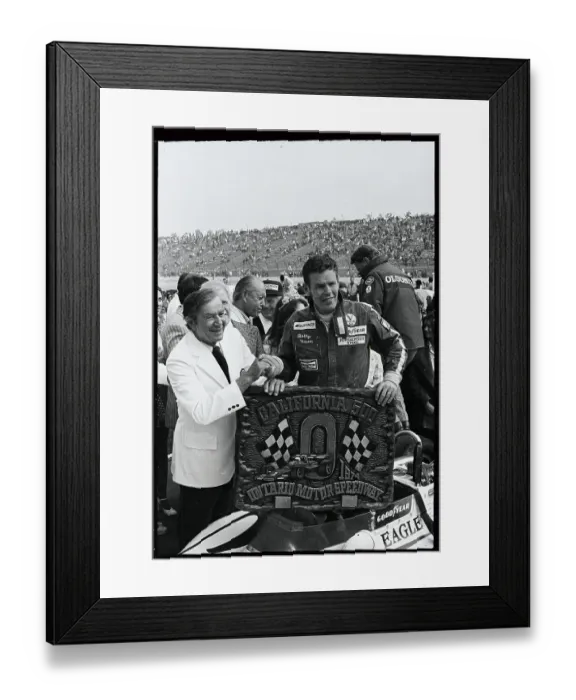 Framed Print : Bobby Unser with California 500 Award