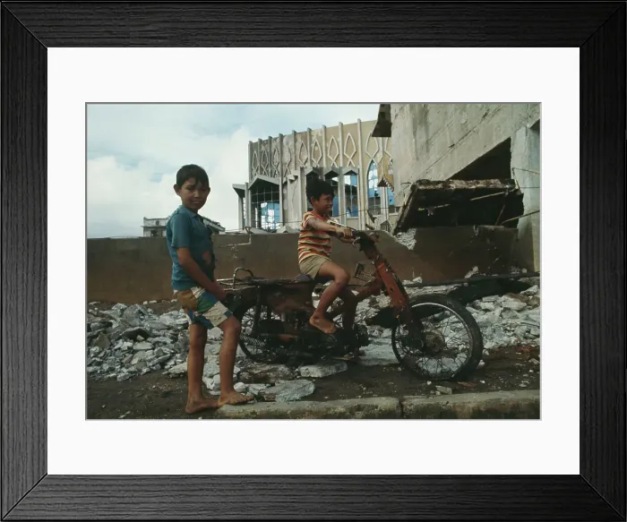 Framed Print : Boys With Motorbike Framed Print : Boys With Motorbike