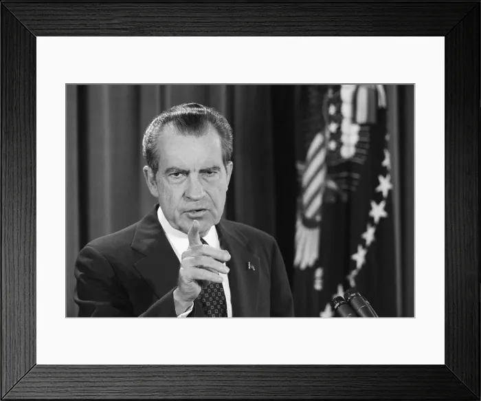 Framed Print : President Nixon Points to a Reporter Framed Print : President Nixon Points to a Reporter