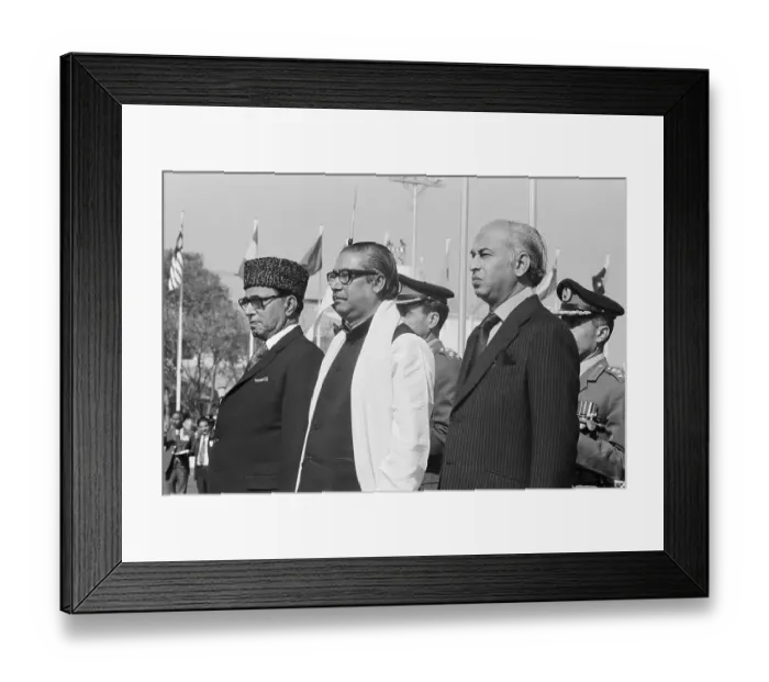 Framed Print : Sheik Rahman Standing with Pres. Fazal Ghaudhri and Prime Minister Zulfikar Bhutto Framed Print : Sheik Rahman Standing with Pres. Fazal Ghaudhri and Prime Minister Zulfikar Bhutto