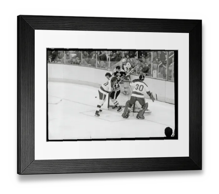 Framed Print : Andre Savard and Tom Reid Playing Ice Hockey