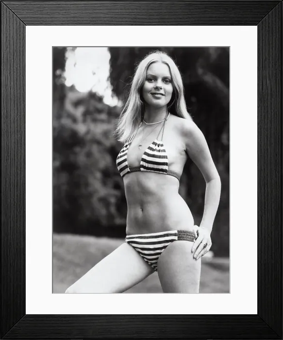 Framed Print : Anne Heywood Wearing Striped Bikini Framed Print : Anne Heywood Wearing Striped Bikini