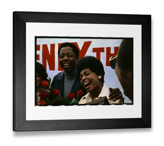 Framed Print : Hank and Billye Aaron Standing in Front of Large Sign Framed Print : Hank and Billye Aaron Standing in Front of Large Sign