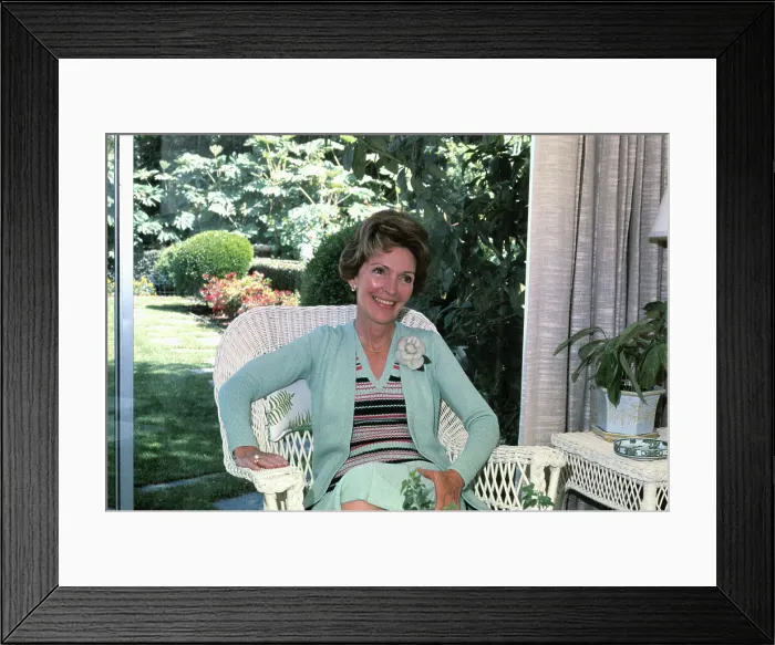 Framed Print : Nancy Reagan Smiling on Her Front Porch Framed Print : Nancy Reagan Smiling on Her Front Porch