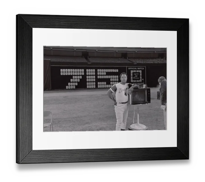 Framed Print : Hank Aaron Standing Next to Television Framed Print : Hank Aaron Standing Next to Television