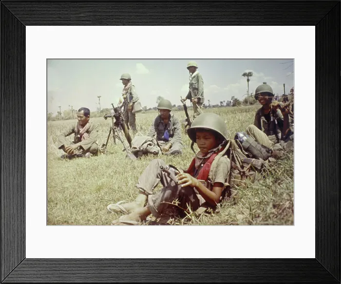 Framed Print : Troops Pictured in a Field in Phnom Penh Framed Print : Troops Pictured in a Field in Phnom Penh