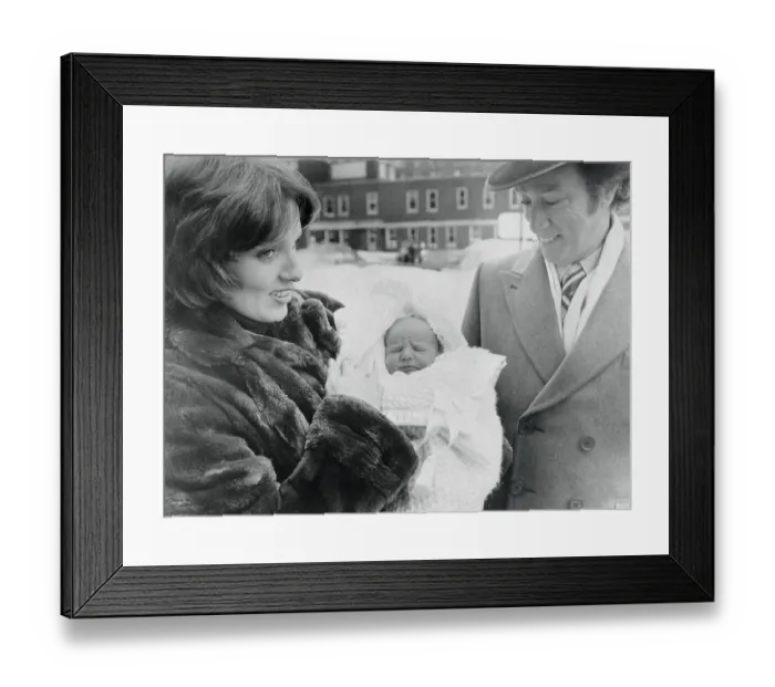 Framed Print : Pierre and Margaret Trudeau Smiling with Newborn Son