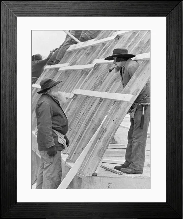 Framed Print : Two Amish Men at a Barn Raising, Pennsylvania Framed Print : Two Amish Men at a Barn Raising, Pennsylvania
