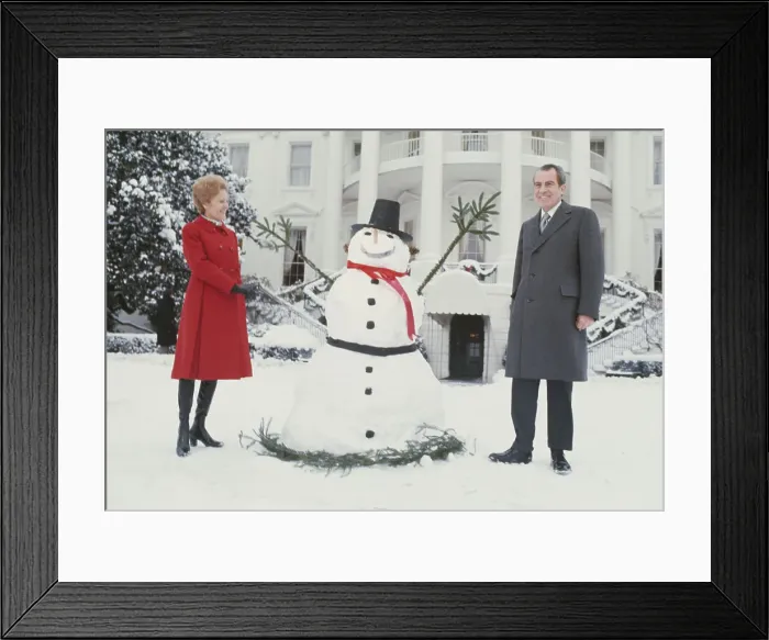 Framed Print : President Nixon With Wife And Snowman Framed Print : President Nixon With Wife And Snowman
