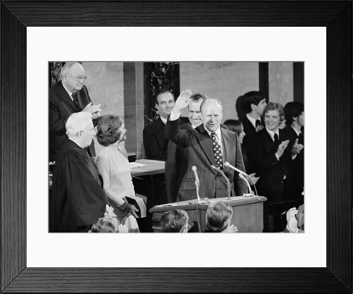 Framed Print : Gerald Ford Standing at Microphones During Swearing In Ceremony Framed Print : Gerald Ford Standing at Microphones During Swearing In Ceremony
