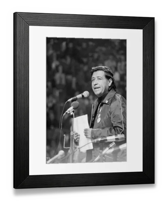 Framed Print : Cesar Chavez Speaking on Grape Boycott