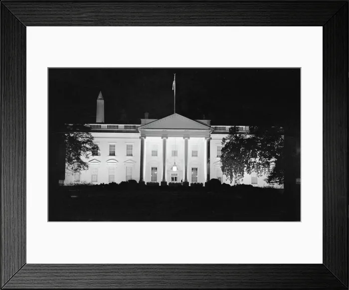 Framed Print : View of a Dimmed White House Building