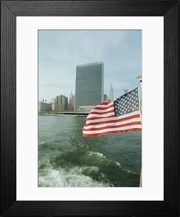 Framed Print : New York Skyline With American Flag Framed Print : New York Skyline With American Flag