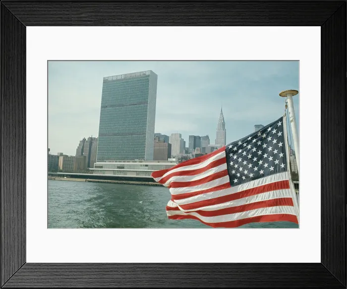 Framed Print : New York Skyline With American Flag Framed Print : New York Skyline With American Flag