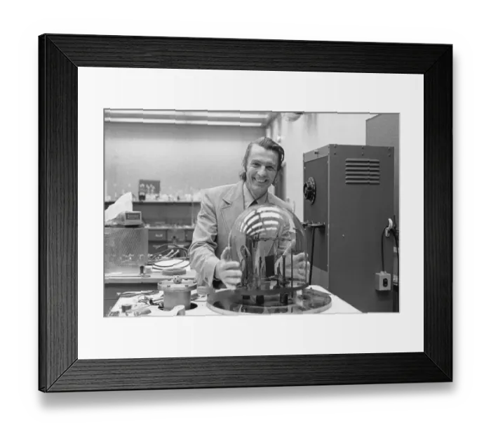 Framed Print : Dr. Ivar Giaever Standing by His Experimental Machinery Framed Print : Dr. Ivar Giaever Standing by His Experimental Machinery