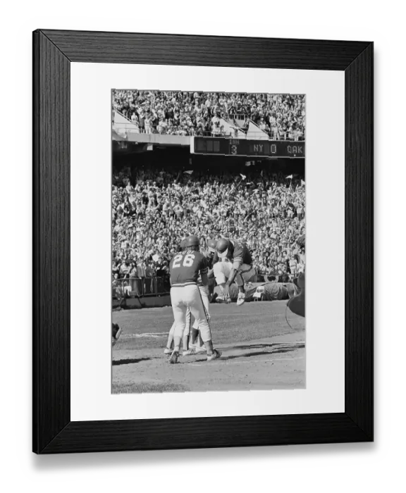 Framed Print : Reggie Jackson Leaping up to Cross Home Plate Framed Print : Reggie Jackson Leaping up to Cross Home Plate