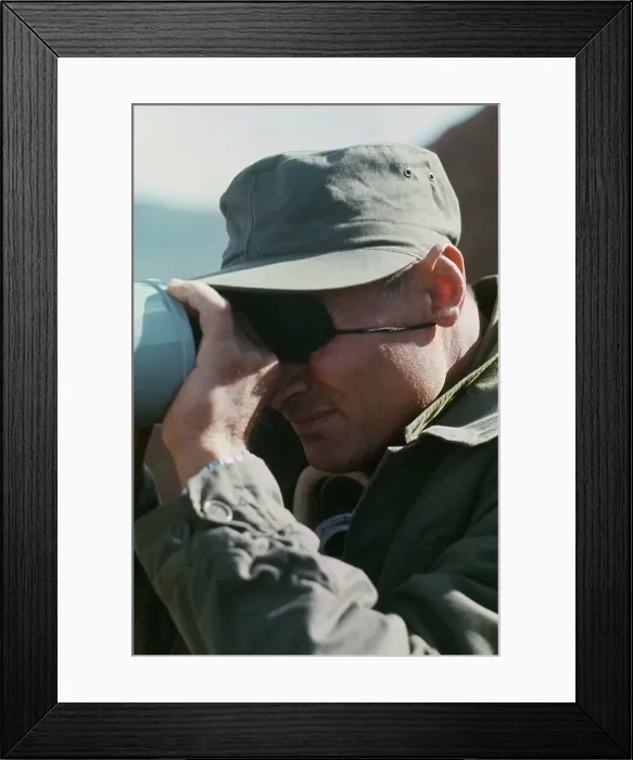 Framed Print : Moshe Dayan Looking Through Binoculars Framed Print : Moshe Dayan Looking Through Binoculars