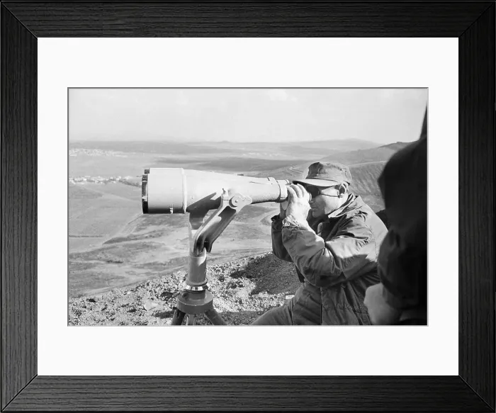 Framed Print : Moshe Dayan Looking Through Binoculars Framed Print : Moshe Dayan Looking Through Binoculars