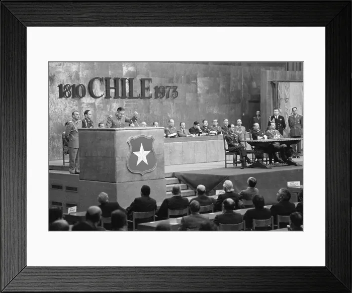 Framed Print : Augusto Pinochet Gestures from Podium