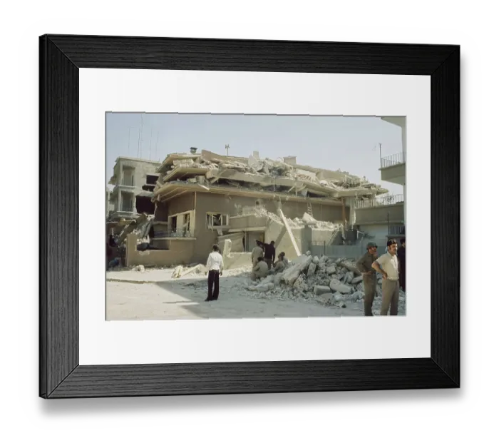 Framed Print : People Viewing Damage in Damascus