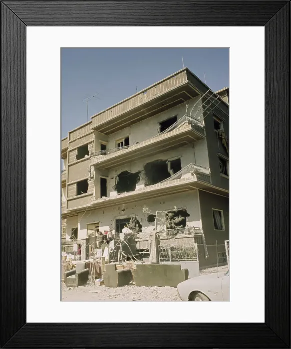 Framed Print : People Viewing Damage in Damascus