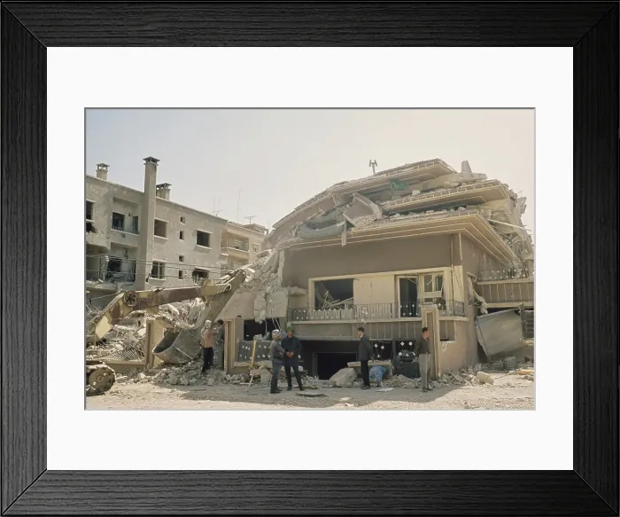 Framed Print : People Viewing Damage in Damascus