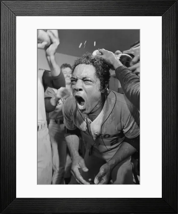 Framed Print : Willie Mays Yelling Under Champagne Drench