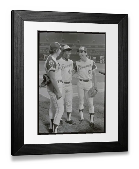Framed Print : Hank Aaron, Dave Johnson and Darrell Evans Smiling Framed Print : Hank Aaron, Dave Johnson and Darrell Evans Smiling