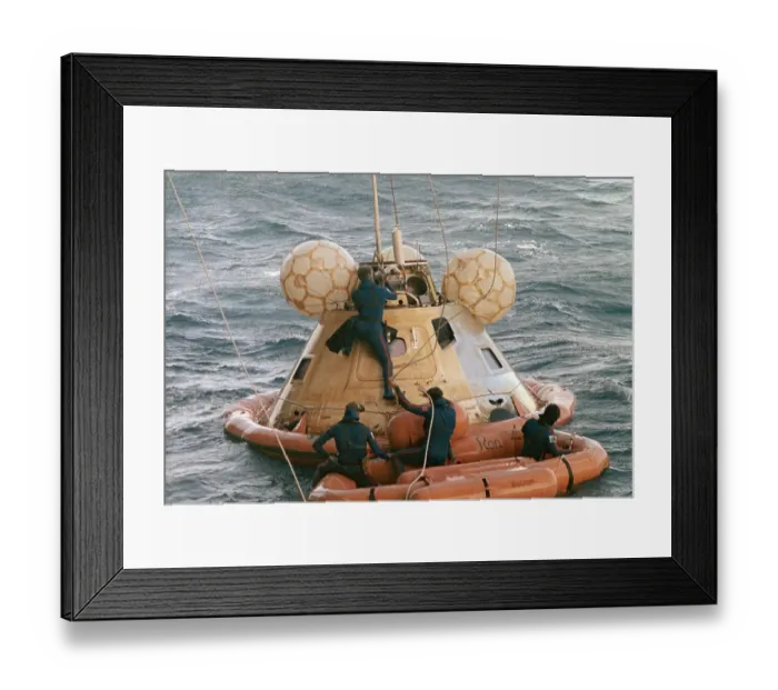 Framed Print : Navy Divers Climb on Spacecraft in Ocean Framed Print : Navy Divers Climb on Spacecraft in Ocean