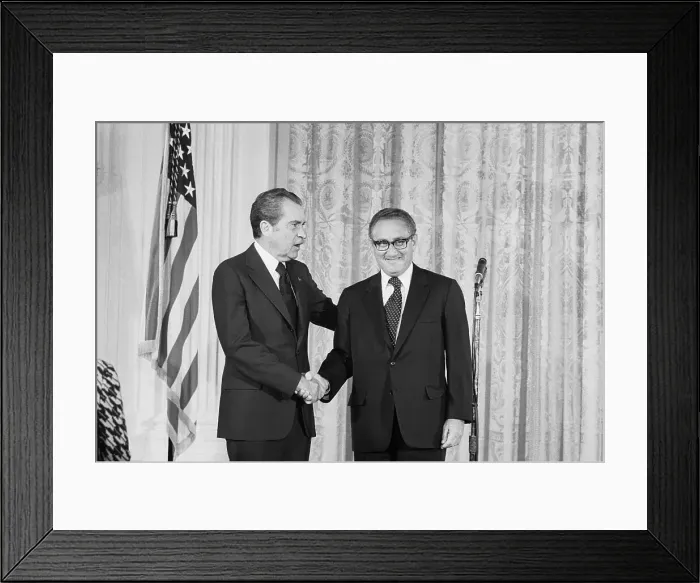 Framed Print : Nixon Shakes Hands with Kissinger Framed Print : Nixon Shakes Hands with Kissinger