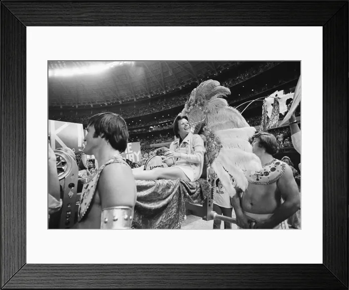Framed Print : Billie Jean King Is Carried To The Court Framed Print : Billie Jean King Is Carried To The Court
