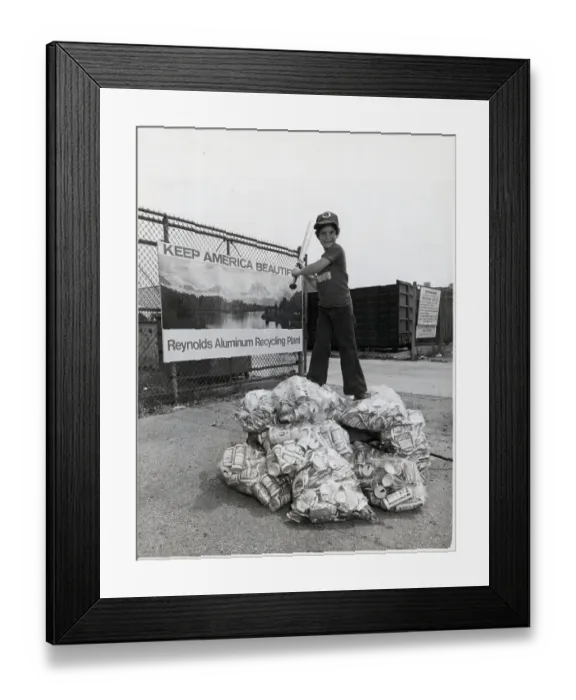Framed Print : Boy Swings Bat W / Cans @ Reynolds Plant