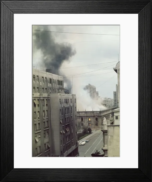 Framed Print : La Moneda Palace Burning