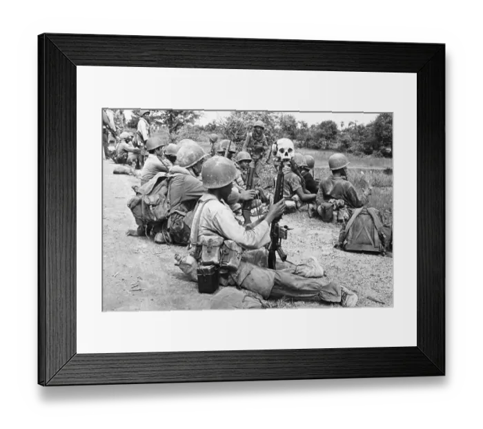 Framed Print : Soldier With Skull Draped M-16 Rifle