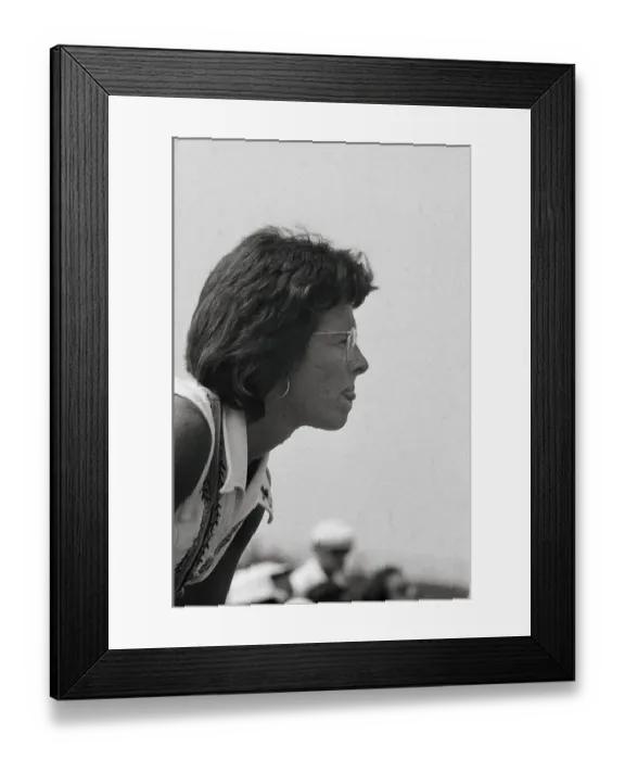 Framed Print : Profile of Billie Jean King in Pausing Stance During Tennis Match Framed Print : Profile of Billie Jean King in Pausing Stance During Tennis Match