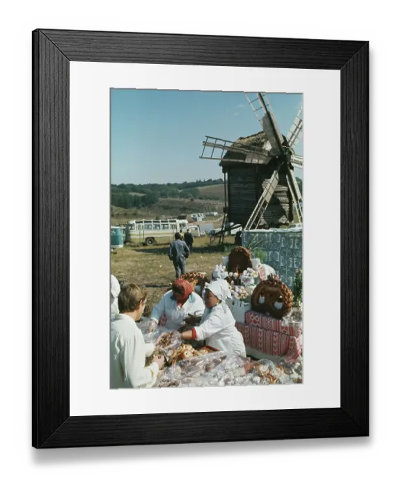 Framed Print : Pastry Stall With Windmill Framed Print : Pastry Stall With Windmill