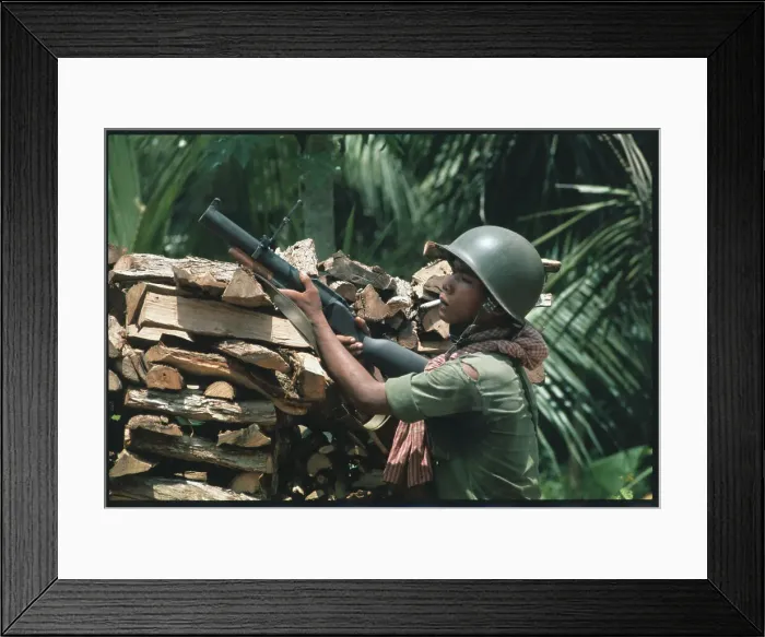 Framed Print : Cambodian Government Soldier with Grenade Launcher Framed Print : Cambodian Government Soldier with Grenade Launcher