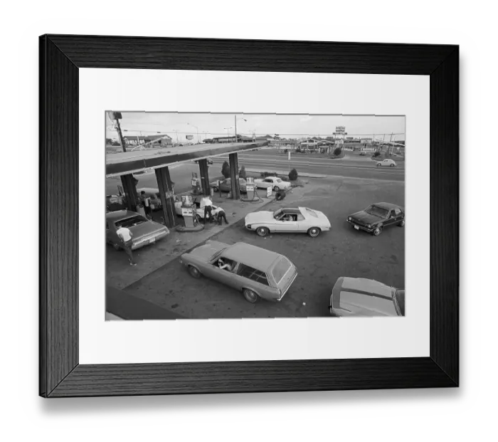 Framed Print : Cars Driving up for Gas Framed Print : Cars Driving up for Gas