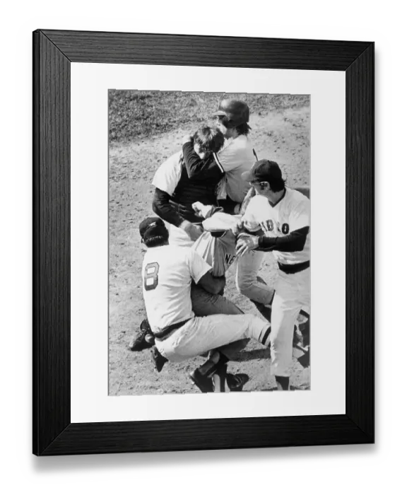 Framed Print : Yatrzemski Tackles Munson On Field Framed Print : Yatrzemski Tackles Munson On Field